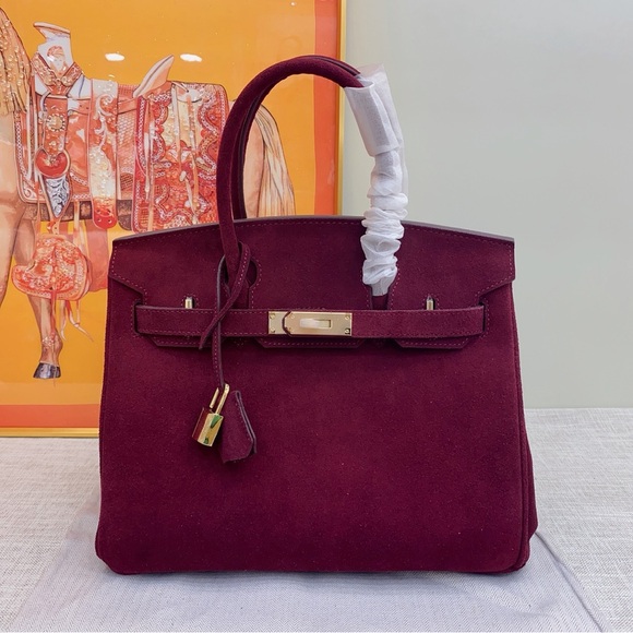 H Birkin 35 bag Rouge Grenat suede raspberry pink doblis nubuck leather wine red